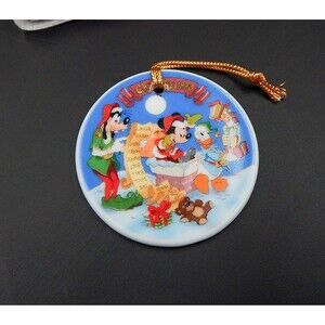 Disney Ornament Checking It Twice 1990 Mickey Donald Disk Grolier Collectibles